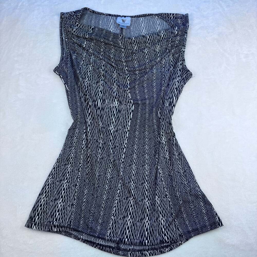 Worthington Petite Stretch Sleeveless Cowl Neck Top Black White Size PM OFFICE S - Picture 5 of 6